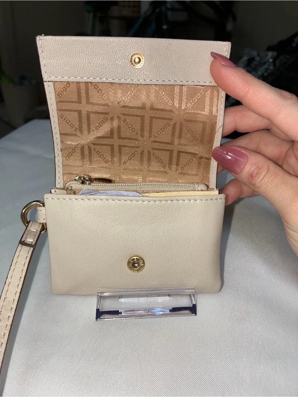 Lodis Paige Mini Leather Wristlet Wallet Beige RFID NWOT